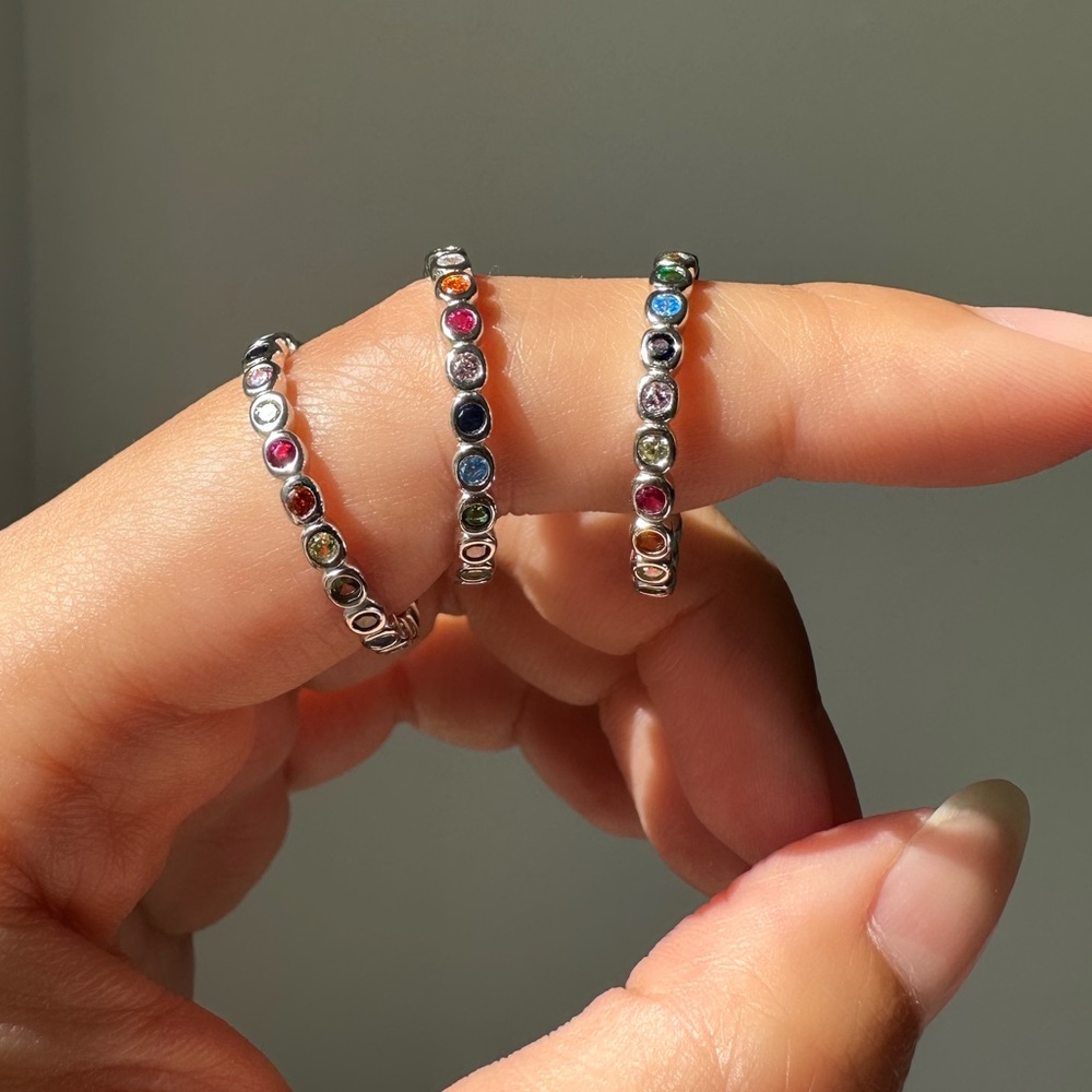 Sterling Silver Rainbow Ring Unicorn Bezel Ring, Eternity Ring